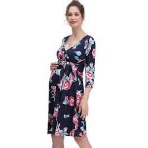 PokKori Maternity Black and Red Asymmetrical Sundress, Flutter Sleeves. Size L